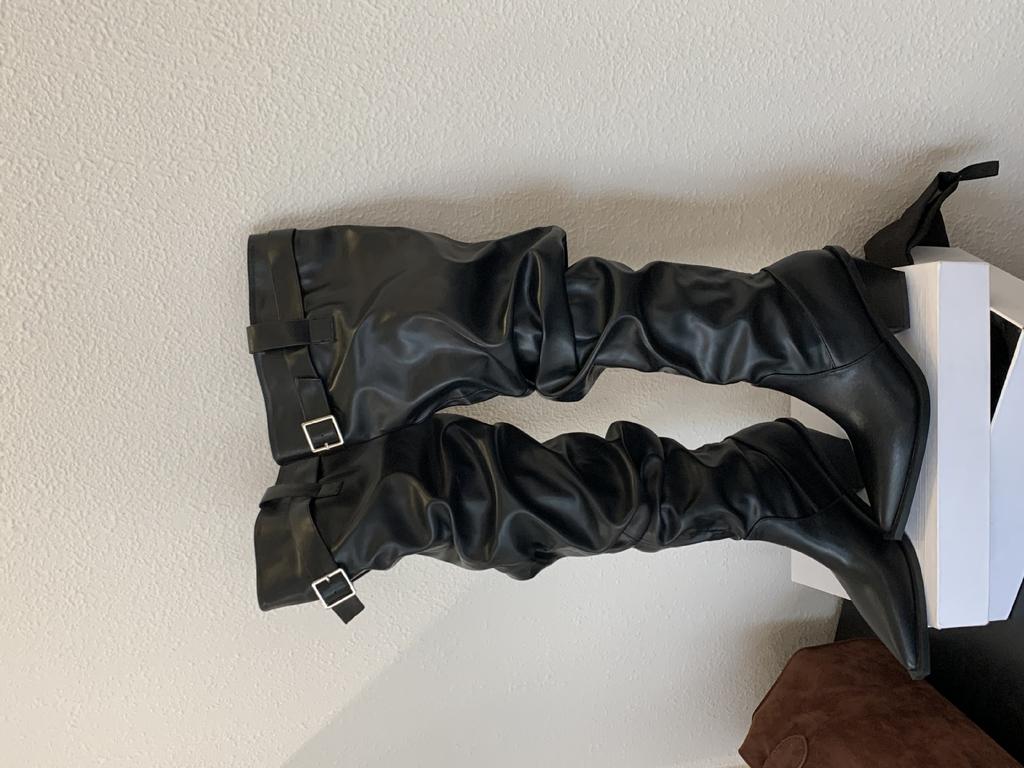 Autumn and Winter Knee Boots Children 2025 Europe and the United States New Thick Heel Pointed Suede Elastic Thin Boots Leg Over Knee Boots