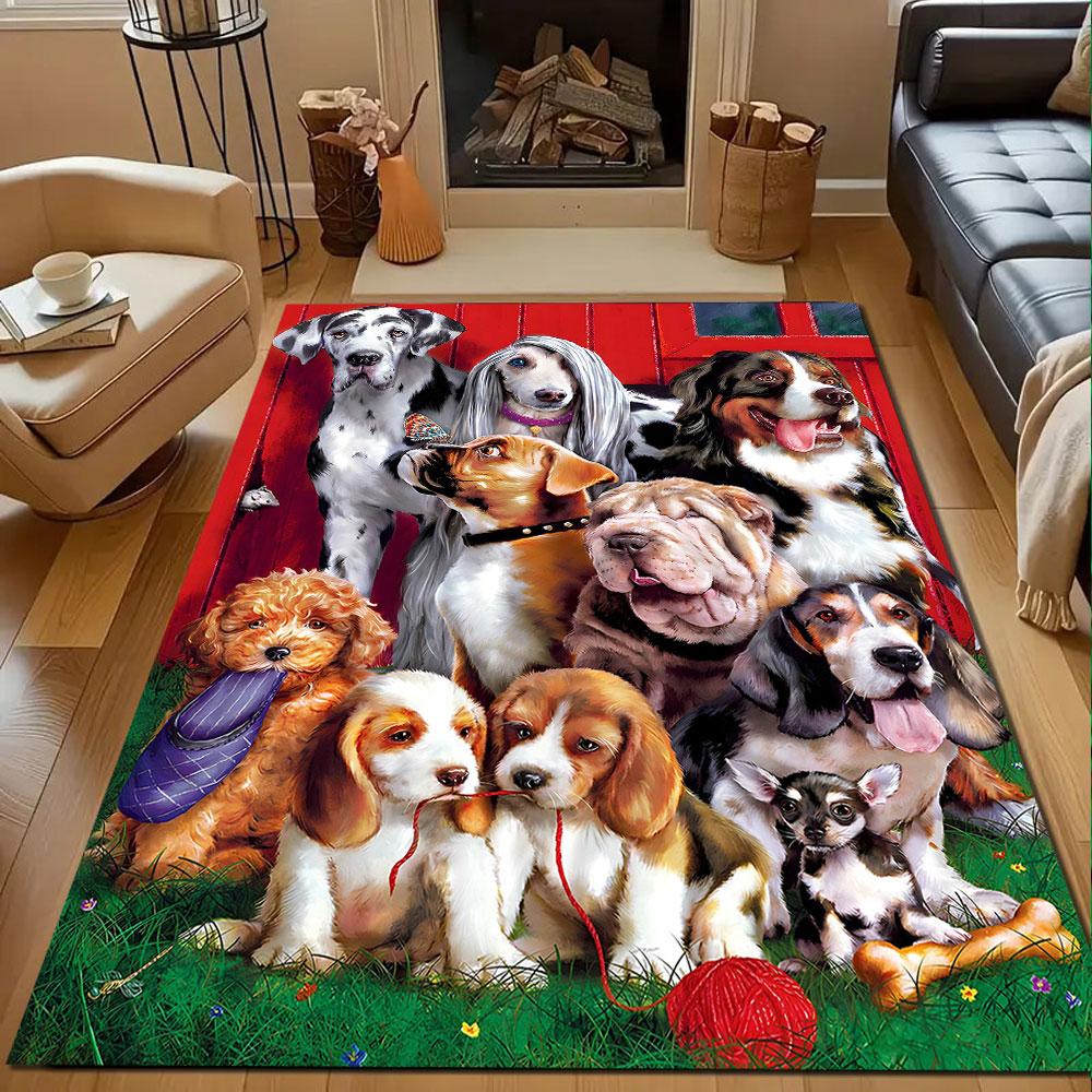"Group of Adorable Dogs by Red Barn" Patterned carpet, non slip mat suitable for living room and bedroom sofas