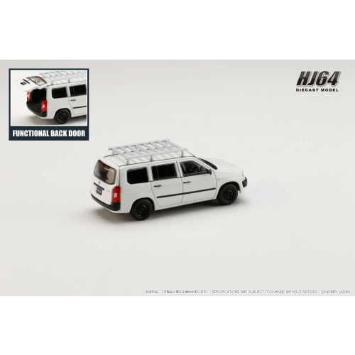 HJ64 1/64 Scale Toyota Probox Custom Version with Roof Carrier (White) - Finished Product
