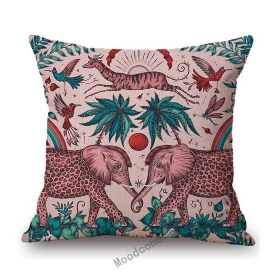 Tropical Plant Elephant Animal Pattern Home Decoration Cotton Linen Sofa Seat Cushion Cover