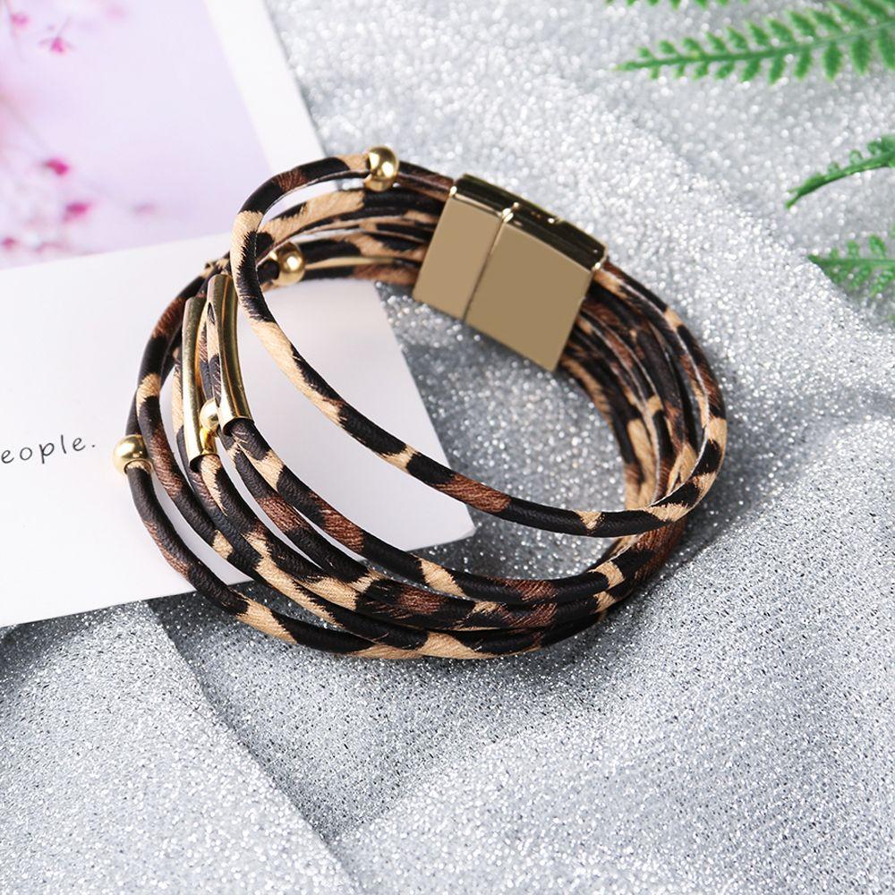 Women  Magnetic Clasp Bracelet Leopard Leather Bangle  Wide Wristband Bracelets & Bangles