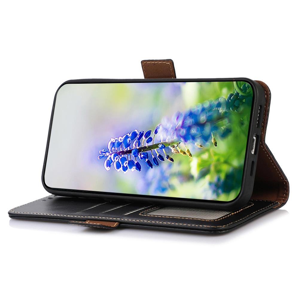 For iPhone 17 Pro Max Case RFID Blocking Genuine Cow Leather Wallet Phone Cover