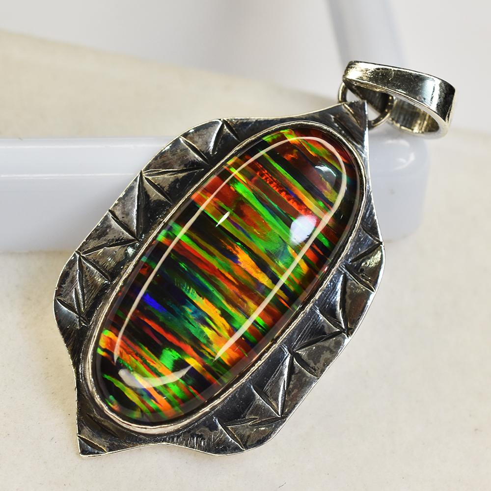 A+ 40 Ct Natural Oval 925 Sterling Silver Beautiful Opal Gems Pendant