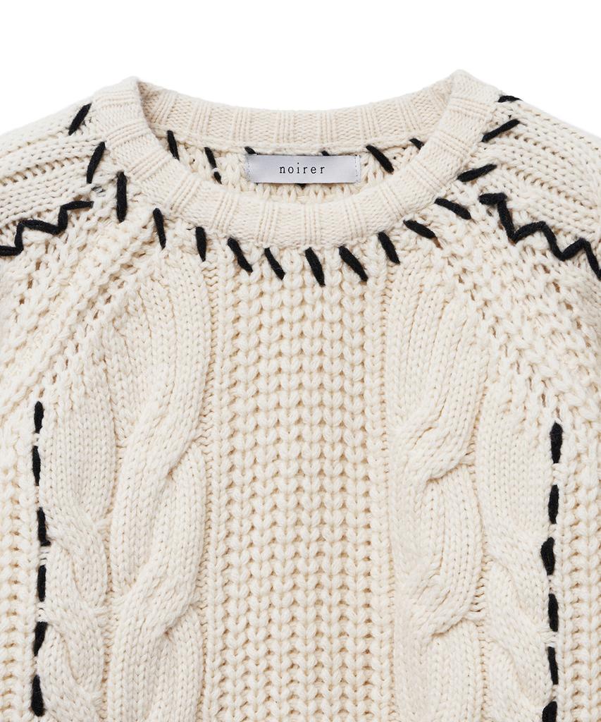 NOIRER FOR WOMAN Handmade Cable Crop Sweater (Ivory)