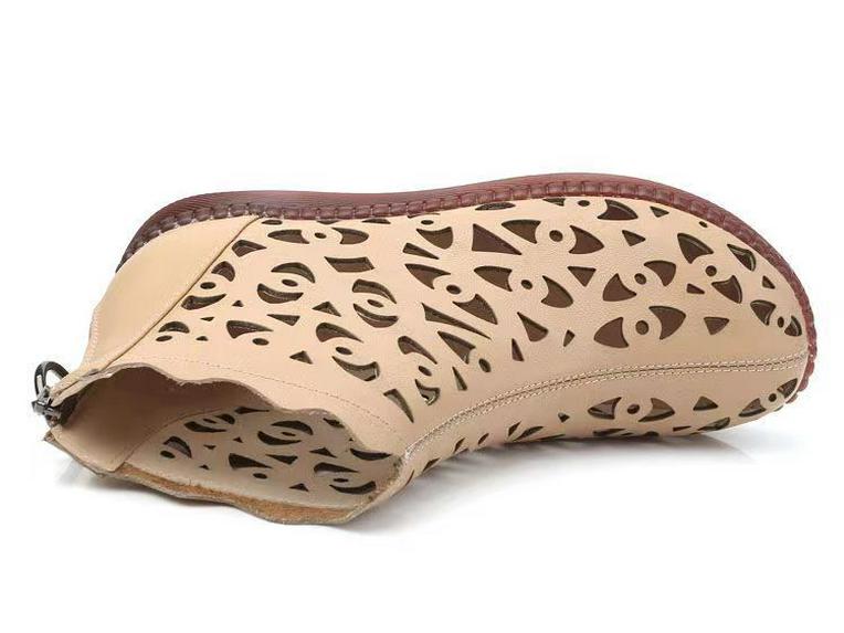 Весна/Лето 2024 Женские Ретро Туфли с Круглым Носком, Перфорацией и Застежкой-молнией