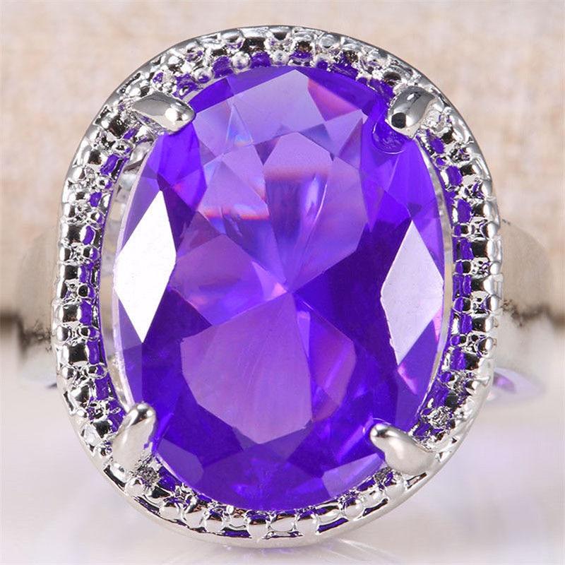 Silver 925 Jewelry Amethyst Silver Rings For Women With Oval Shaped Gemstones Engagement Female Gift