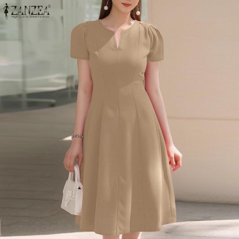 ZANZEA Женское повседневное летнее платье А-силуэта с V-образным вырезом и коротким рукавом
