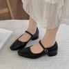 Fashion Woman Elegant Square Toe 3cm Heel Height Thick Heel Shoes Microfiber Female French Solid Buckle Casual Fetish Mary Jane Shoes