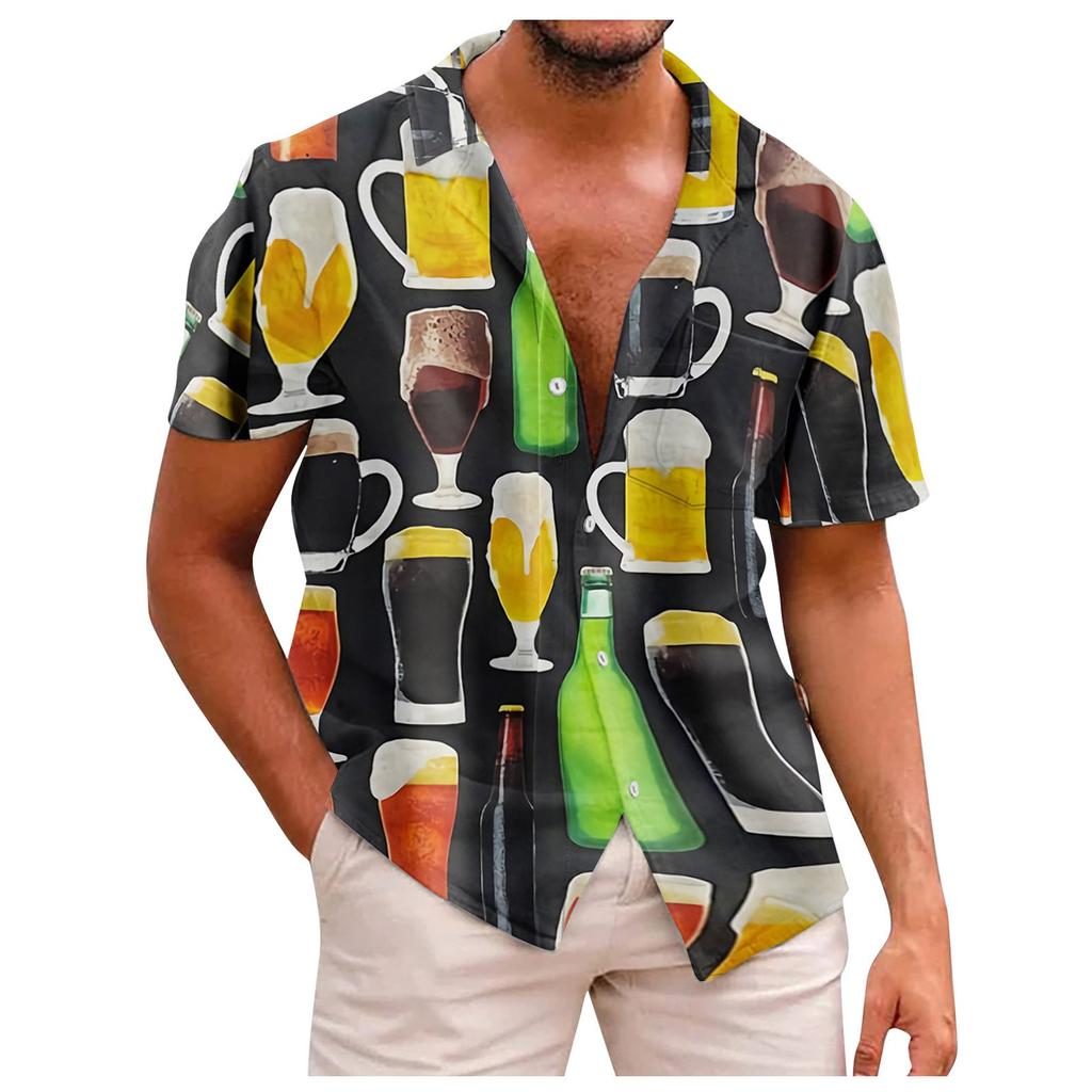 Новая летняя мужская облегающая рубашка с принтом, большая модная повседневная мужская рубашка с коротким рукавом