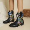 Fashion European and American Ethnic Style Women's Boots 2024 Autumn Winter New Western Cowboy Boots Color Blocked Versatile Short Boots