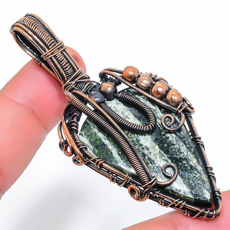 Natural Green Swiss Opal Gemstone Copper Wire Wrap Gift Pendant 2.80" U7O44