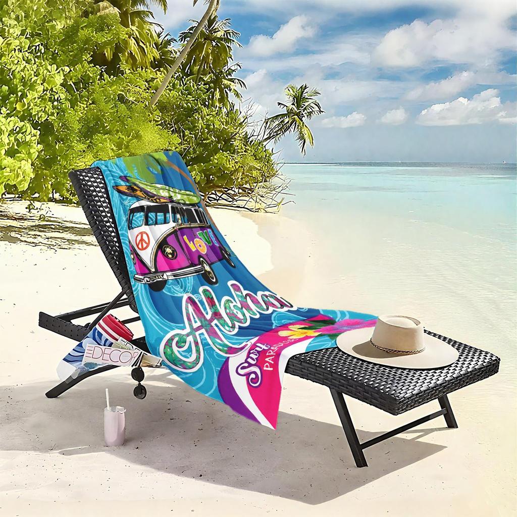 1pc Aloha Surf Adventure - Tropical Vibes with Vintage Van 2D Printed Microfiber Beach Towel, quick dry super absorbent. Great