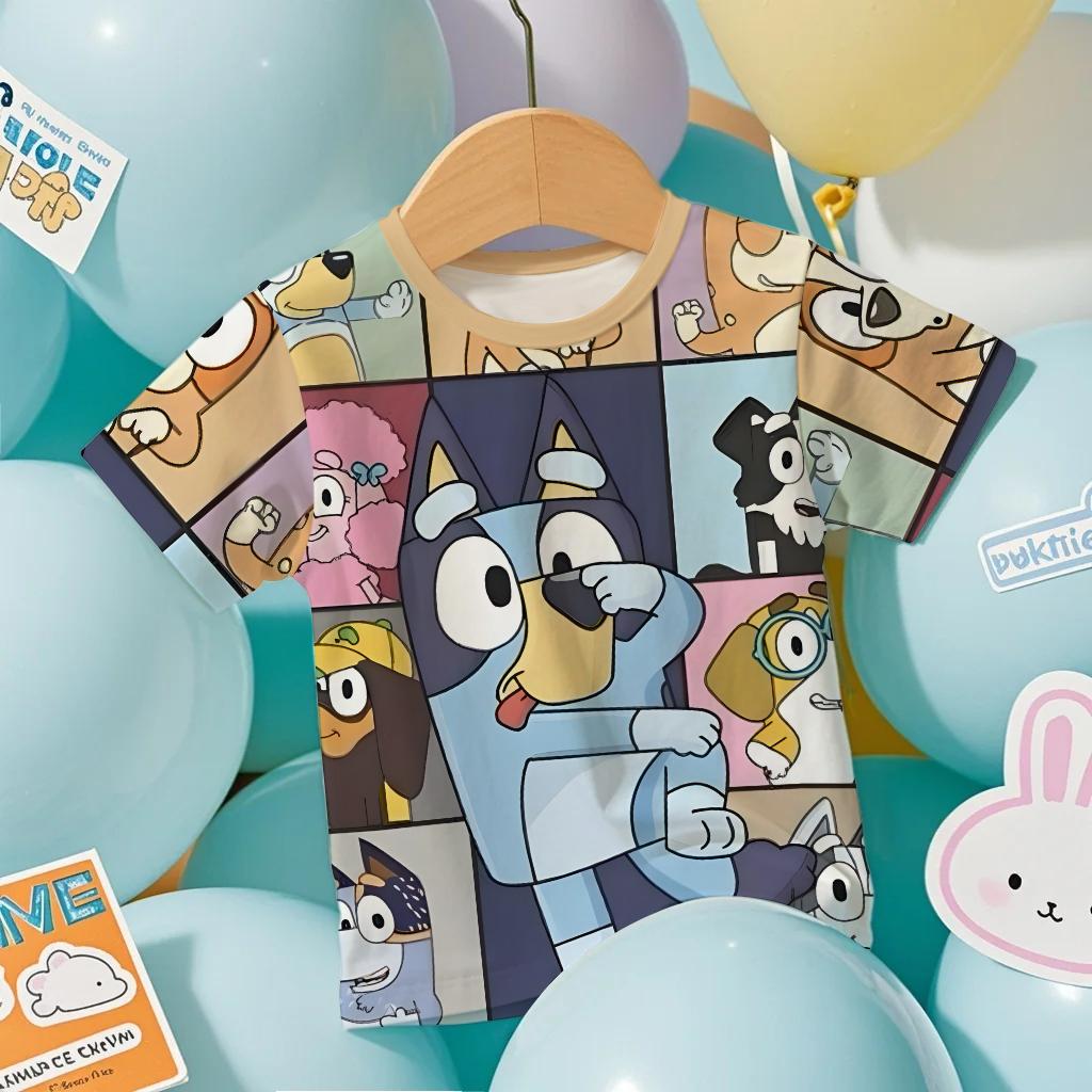 Модная Мужская Футболка с 3D Принтом Аниме Bluey, Летняя, Прохладная, С Коротким Рукавом, С Мультяшным Аниме Принтом, Повседневная, Для Улицы, Мужская и Женская Футболка, Топ