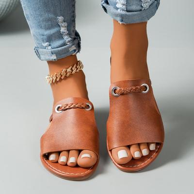 Женские плетеные пляжные шлепанцы больших размеров на лето 2024 - Однотонные