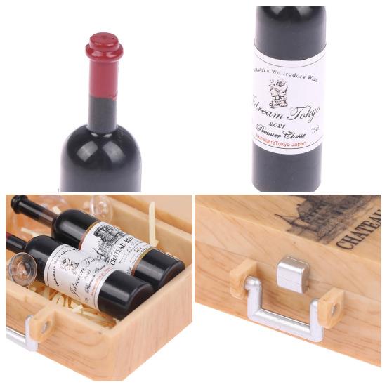 1 Набор Мини-винный бокс Миниатюрные модели красного вина Реалистичные мини-бутылки и бокалы для кукольного домика Миниатюрные сцены Декор кухни