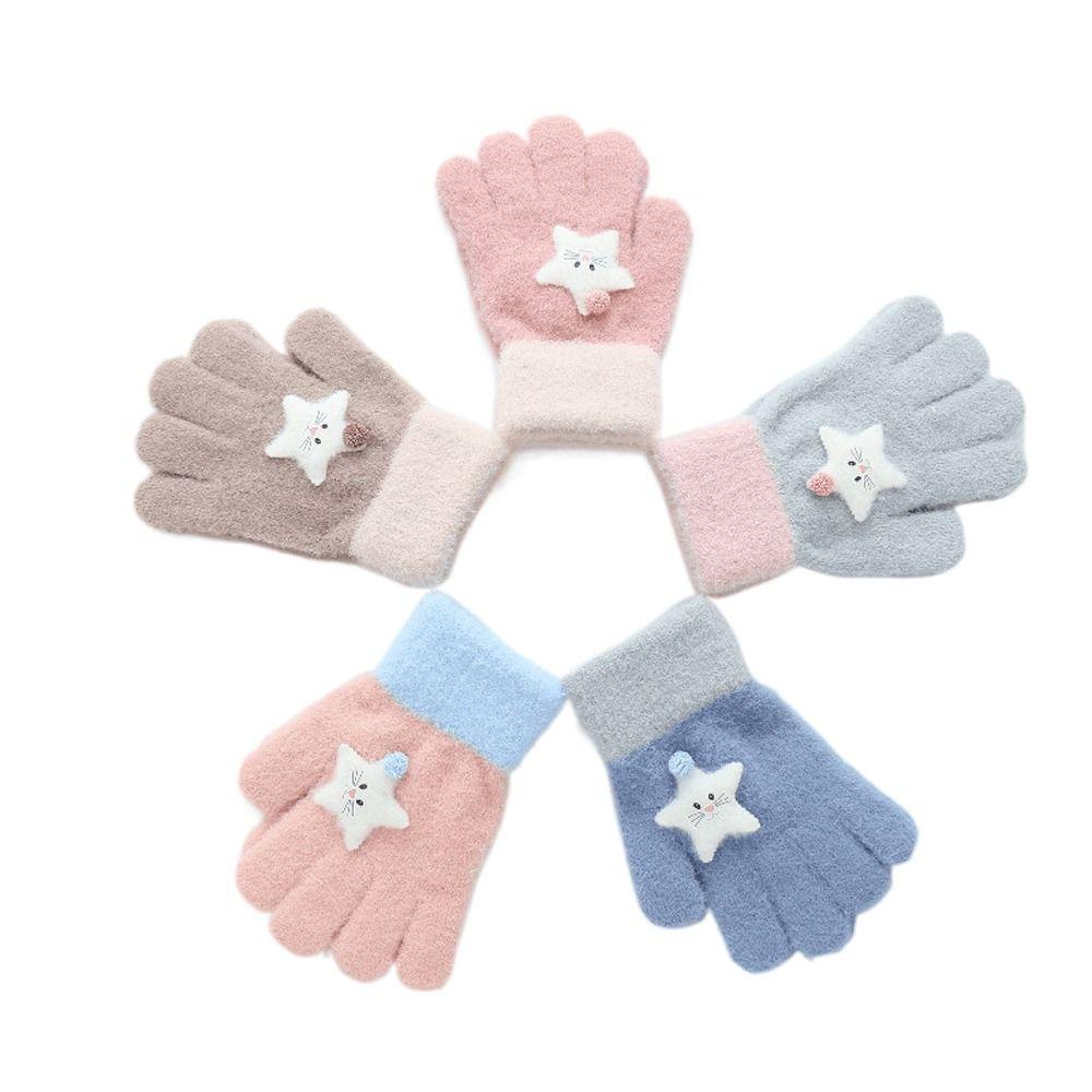 Plush Half Finger Cat Five Fingers Korean Mittens Star Kids Outdoor Gloves Children Winter Gloves