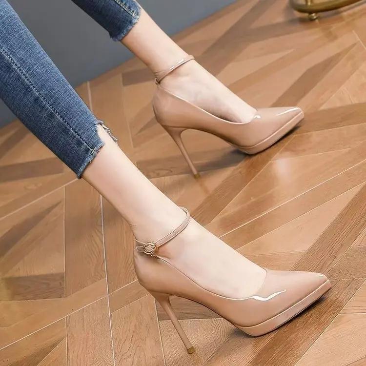 Fashion Spring Autumn Casual Sexy Solid Color Banquet Buckle High Heels Fashion Pointed Elegant Comfort Stilettos Women's Shoes