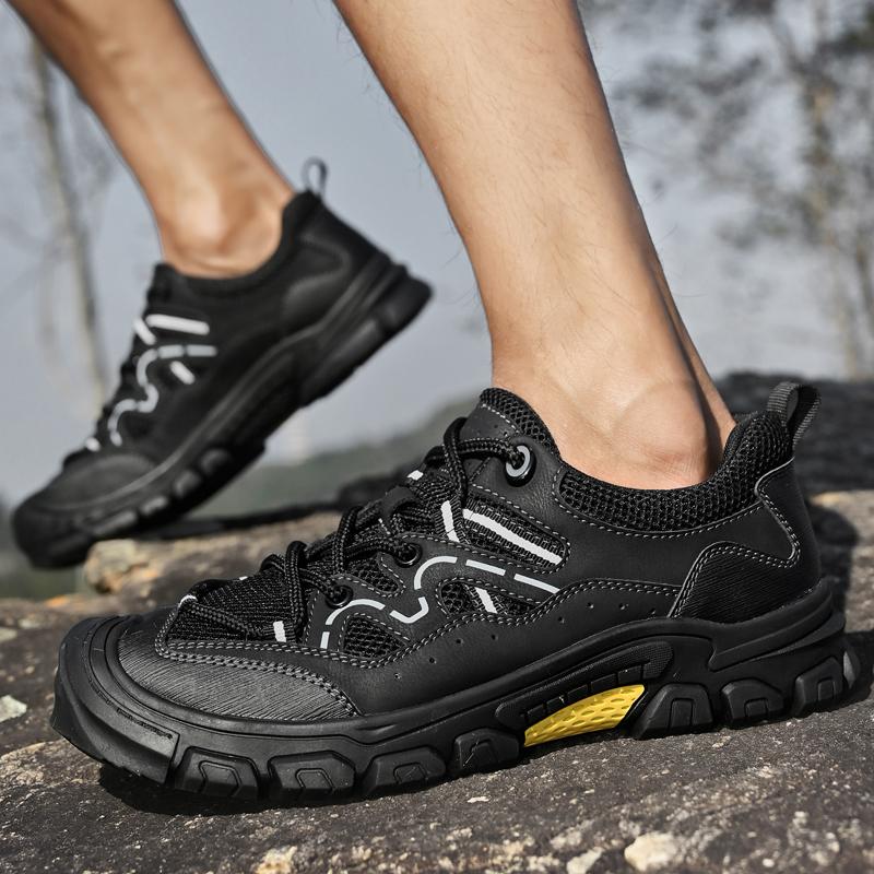 Летние дышащие мужские качественные удобные сетчатые туфли кожаные повседневные сетчатые туфли уличные нескользящие спортивные туфли для скалолазания