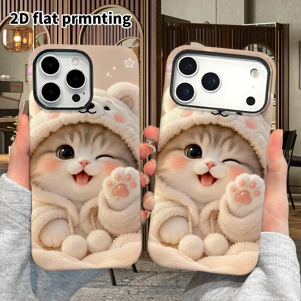 Phone Case: 2D flat design suitable for iPhone 18 17 16 15 14 13 Pro film protective case, couple style, cute kitten, Christmas and Halloween gift