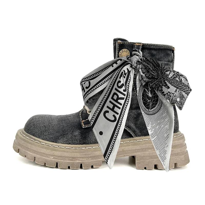 Летние тонкие сапоги женские сапоги на платформе короткие сапоги в британском стиле дышащие ковбойские туфли на платформе бежевые синие черные