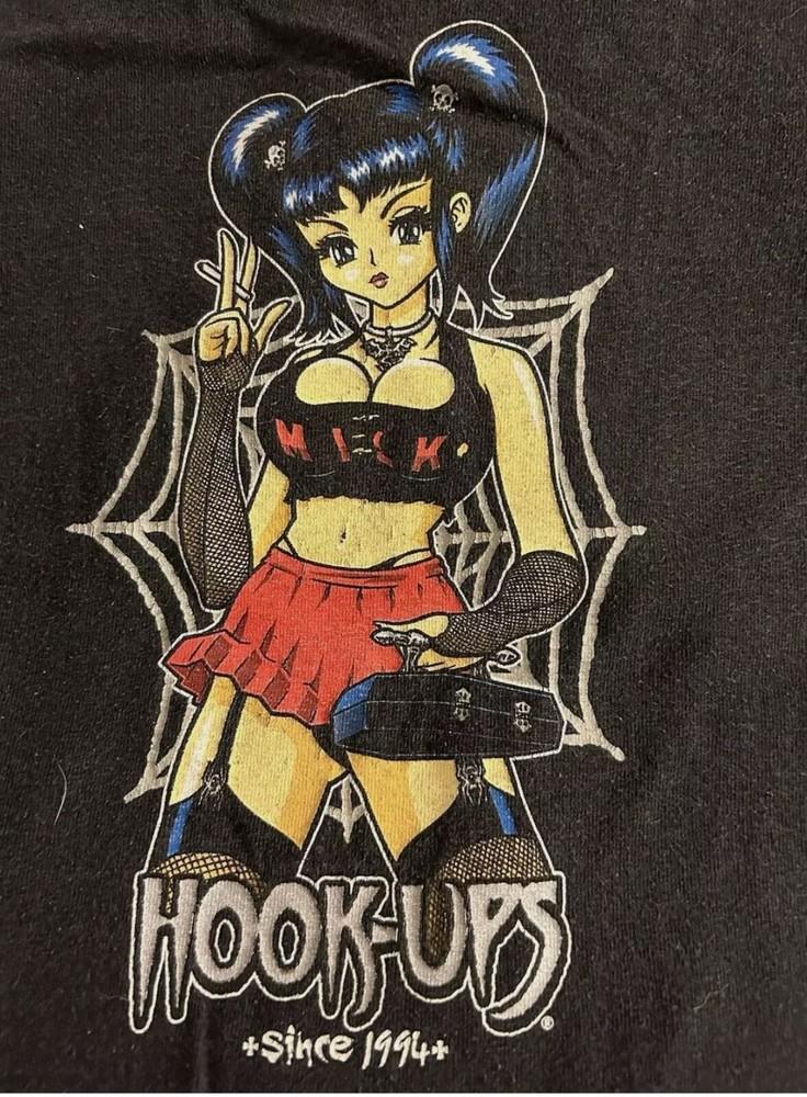 Винтажная футболка hook ups skateboard Быстрая доставка Goth Girl Репринт Унисекс Футболка
