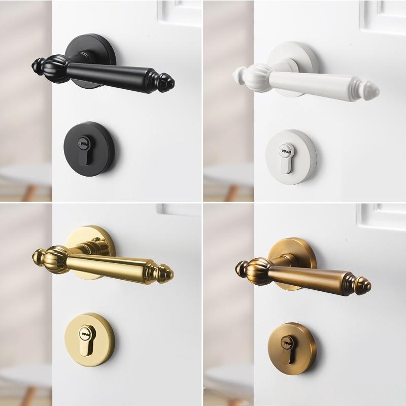 Vintage European Split Door Lock Handle Aluminum Zinc Alloy Silent Lever Lock With Keys Fit 35-45mm Bedroom Wooden Door Multi Color