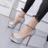 Summer New Sandals for Women's Sexy Club Peep Toe Platform Ankle Buckle Strap Rhinestone Cover Heeled Stiletto Party Prom Shoe
