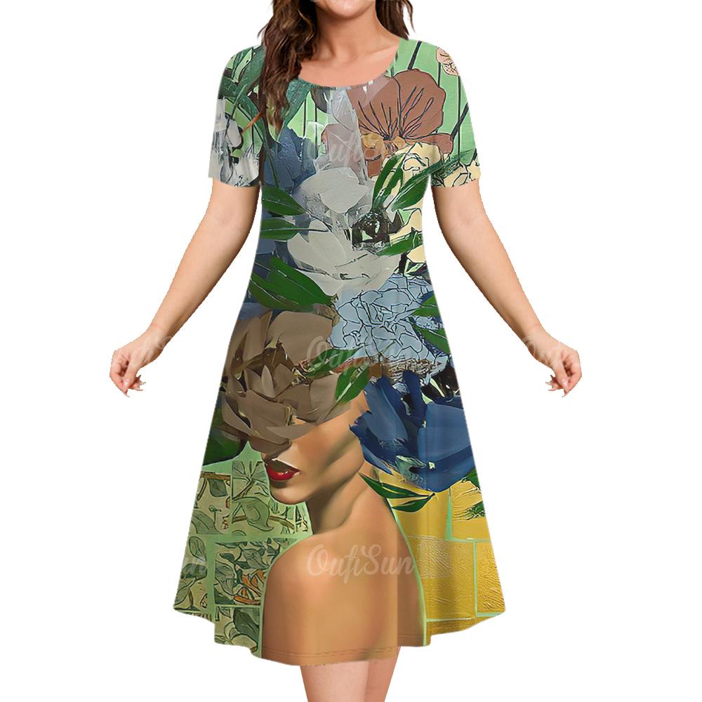 Летняя одежда с круглым вырезом и короткими рукавами, европейский/американский портрет, женские платья, повседневное длинное платье, пуловер