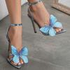 Pointed Three-dimensional Butterfly Stiletto Sandals Women's Shoes Blue High Heels