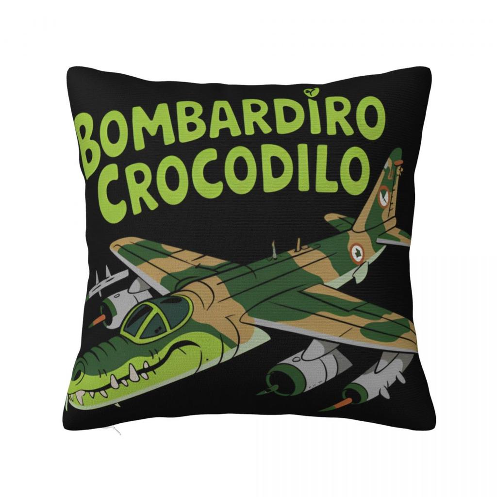 Мем Мозговая Гниль Bombardino Crocodilo Наволочка Чехол для Подушки Креативный Декор на Молнии Чехол для Декоративной Подушки на Сиденье 45x45см