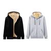 Men Fall Winter Hoodie Thick Fleece Lined Hooded Long Sleeves with Pockets Solid Color Loose Elastic Cuffs Drawstring Jacket Couple Sport Coat