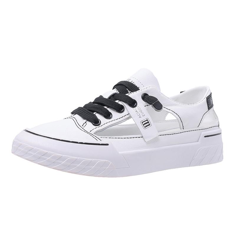 Белая обувь, женская обувь, новые сандалии с носком, летние полые дышащие повседневные спортивные туфли на плоской подошве