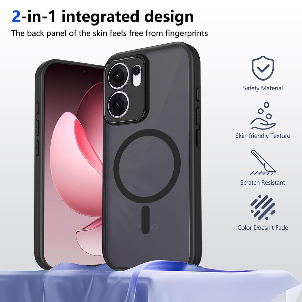 Прозрачный черный чехол для телефона OPPO Reno 12/13/14 с ощущением кожи и магнитом