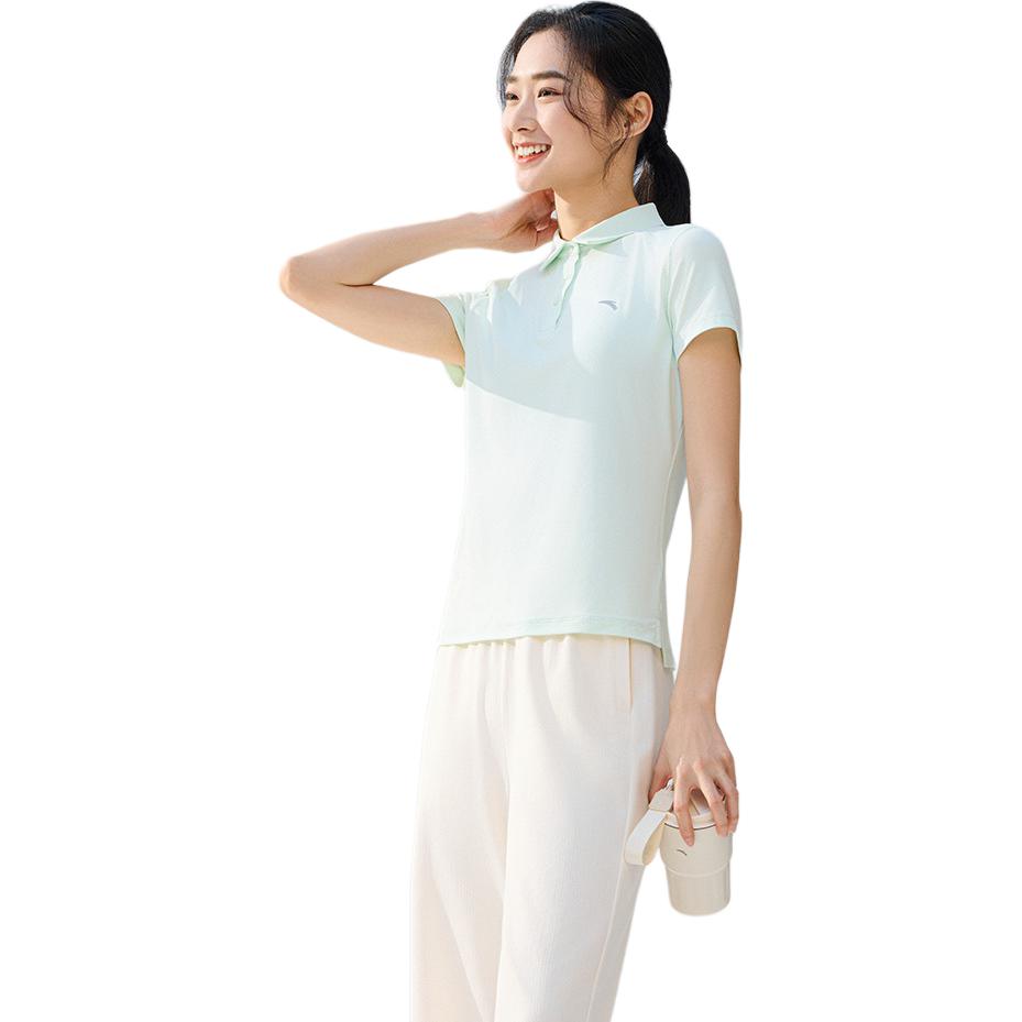 Anta Удобная Простая Универсальная Однотонная Приталенная Легкая Спортивная Футболка-поло Женские Топы Восходно-зеленый 962527122-4