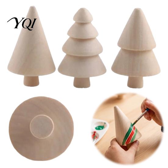 Hand Painted Home Accents DIY Unfinished Wooden Christmas Tree Craft Kit, Blank Wood Figurines Holiday Party Crafting Material for Kids Painting,
