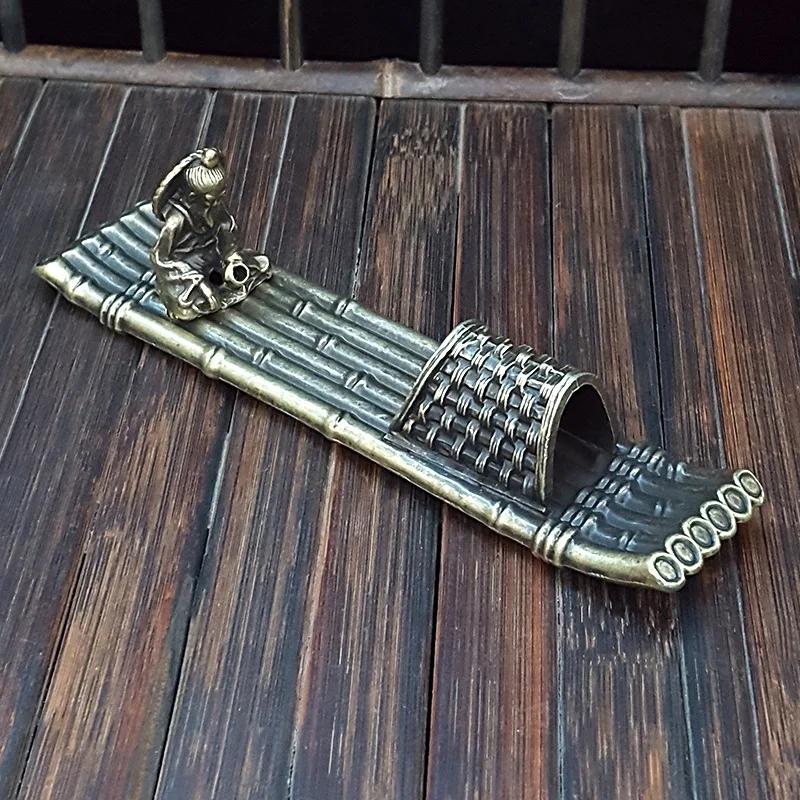 1 шт. Сплав Дзен Лодка Подставка для благовоний с дизайном рыбака, Декор для медитации Подставка для благовонных палочек (Без благовоний)