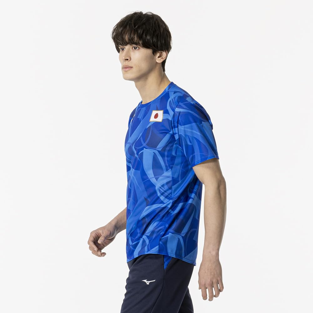 Mizuno Футболка с логотипом JAPAN, вдохновленная игроками, унисекс, доступны детские размеры, MUGEN GRAPHIC 32MABPC1, цвет Directoire Blue, размер 140
