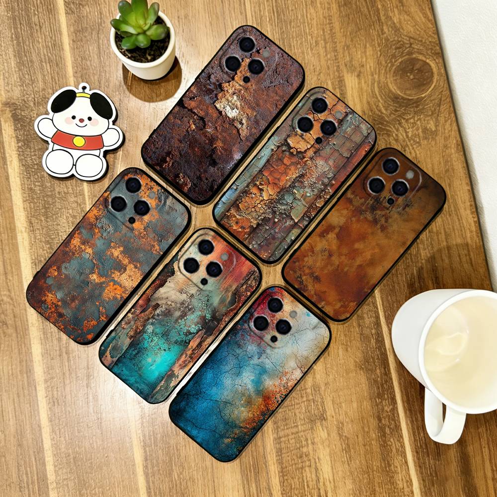 Винтажный чехол-накладка цвета ржавчины для iPhone 17,16,15,14,13,12,11 Plus,Pro Max,XS,Мягкий силиконовый черный чехол