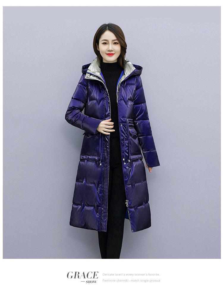 Осенне-зимнее женское однотонное яркое утолщенное теплое пальто средней длины с капюшоном на талии и шнурком