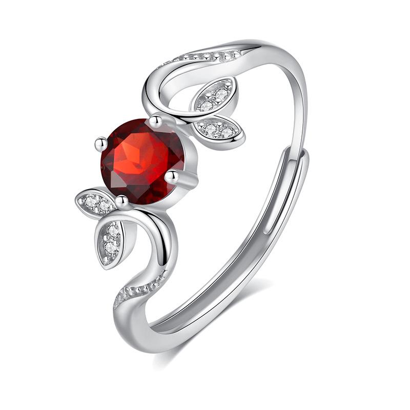 Natural Spar Branches Leaves Clutch Ring S925 Sterling Silver Adjustable High-End Women Fashion Jewelry Gifts