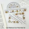 Cute Cat Acrylic Ruler Set - 4-Piece Cartoon Stationery for Students