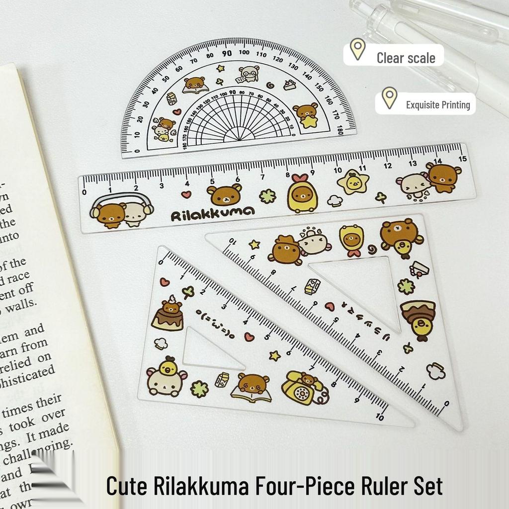 Cute Cat Acrylic Ruler Set - 4-Piece Cartoon Stationery for Students