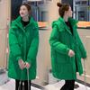 Women's Autumn And Winter Down Jacket Medium Length Hooded Coat Solid Color Loose Cotton-padded Clothes