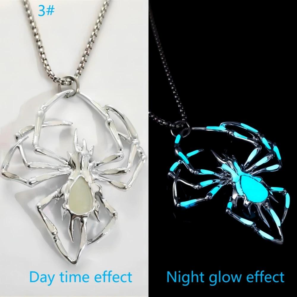 Halloween Fashion Geometric 3D Luminous Spider Pendant Necklace Unique Hip-Hop Glow-in-the-Dark Insect Jewelry for Wholesale