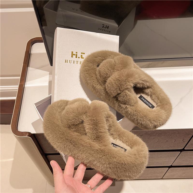 2025 New Foreign Trade Thickened Bottom Korean Version Cross Versatile Fashion Mao Mao Shoes Women's Slippers Mao Slippers