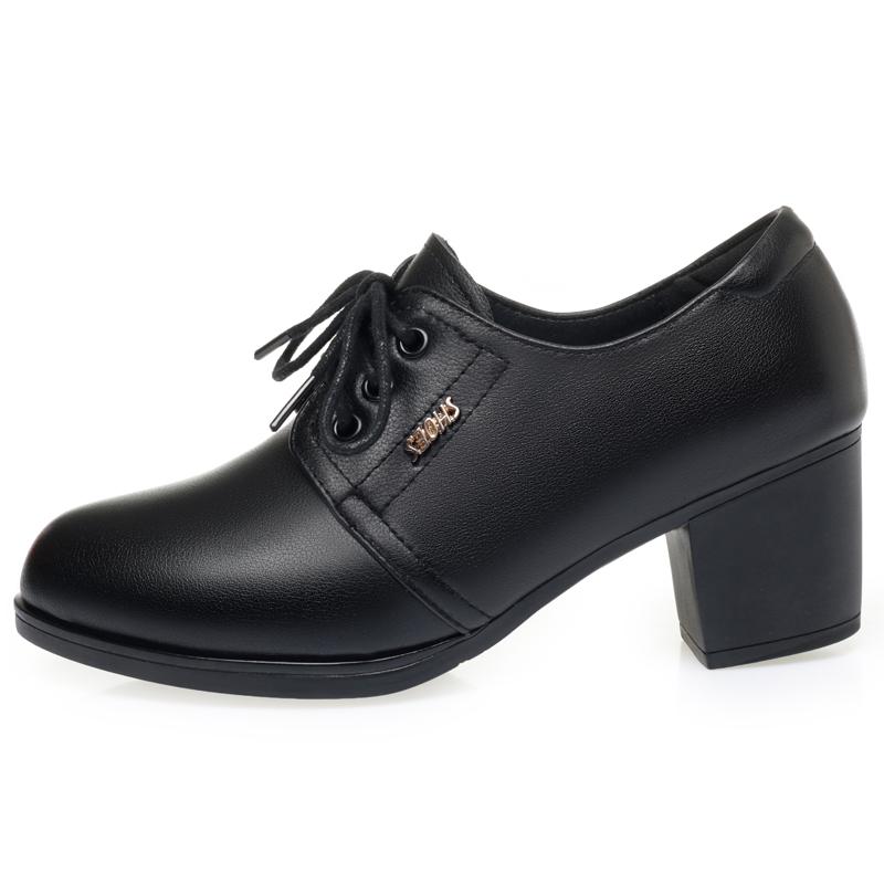 Мода AIYUQI 2025 новая женская обувь Шнуровка средний каблук туфли на высоком каблуке женские Большого размера нескользящие женские кожаные туфли