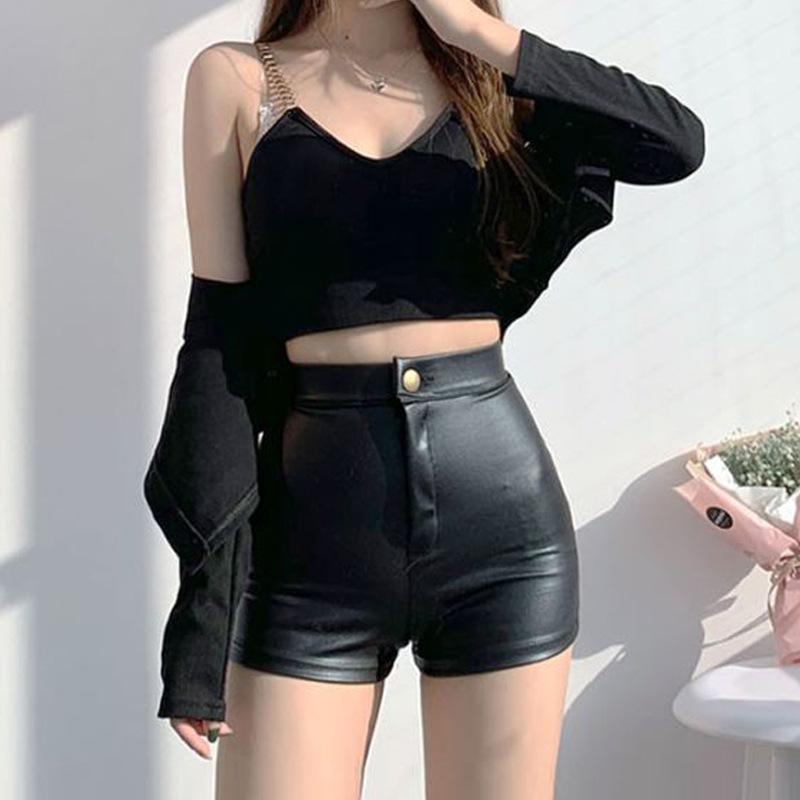 Sexy Black PU High Wtreet Summer Women Shorts Faux Leather Goth High Waisted Slim Za Woman Y2K Skinny Short Pants