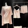 Women's Spring/Summer Ice Silk Nightgown Set - 4-Piece: Influencer Petal Skirt, Spaghetti Strap, Chest Pads