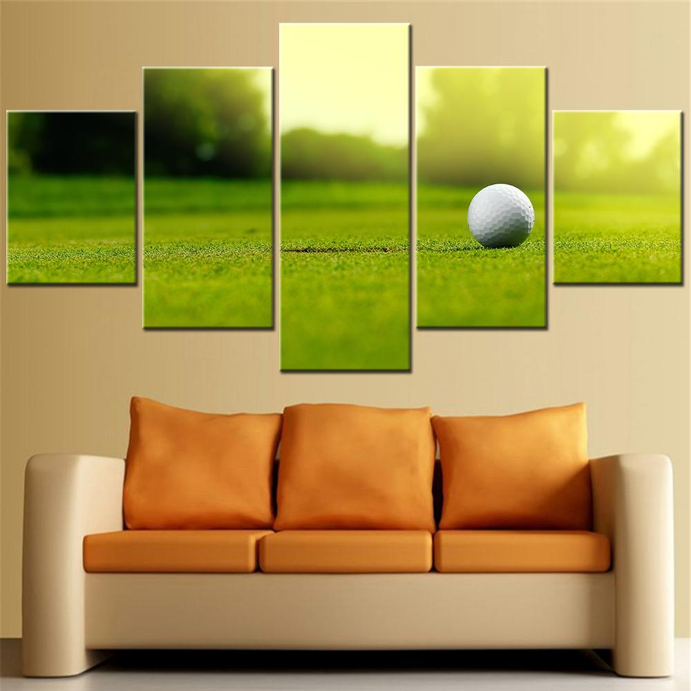 5 Pieces Golf Landscape Canvas Wall Art Living Room Home Decor Modular Poster Print with Room Decoration