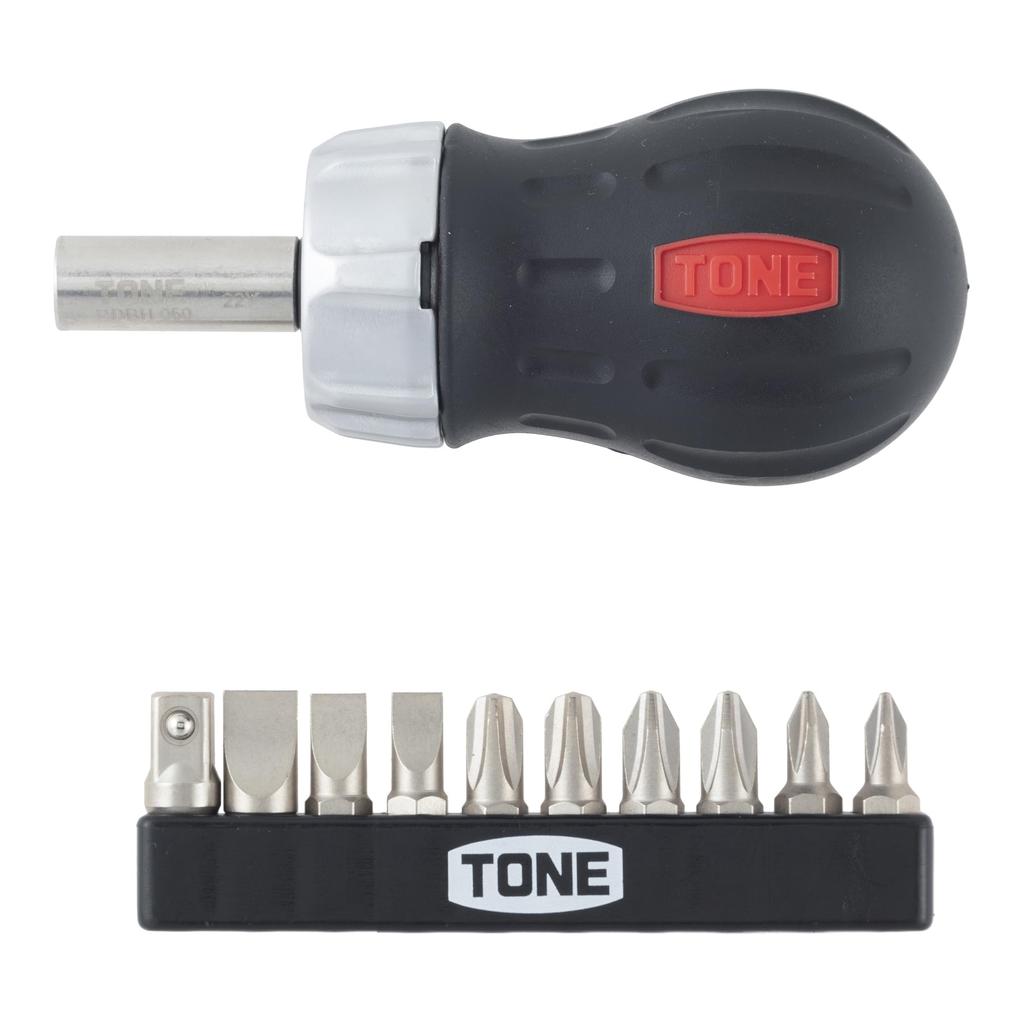 Tone Ratchet Stubby Driver Set RSD10S with Bit Inserts Set & 6.35mm (1/4") Black, 12-Piece